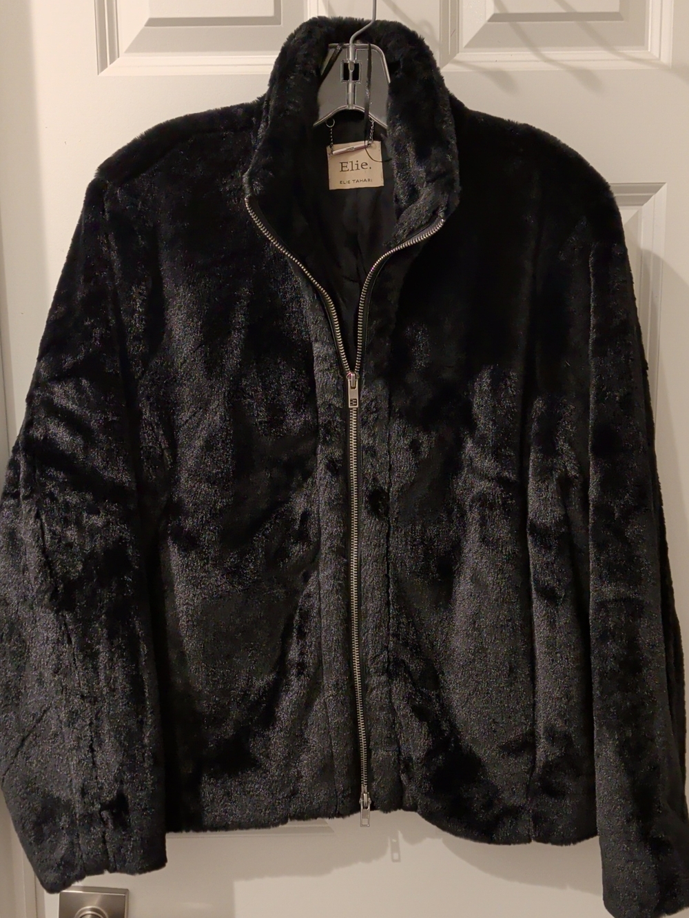 Ellie Tahari Faux Fur Zip Jacket in Black